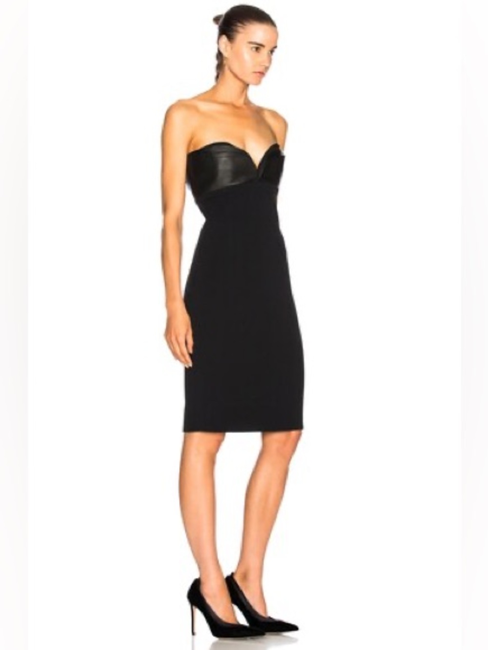 Brandon Maxwell Black Dress Leather Strapless 6 Cocktail Party Wedding Guest 🟡 - Picture 5 of 16